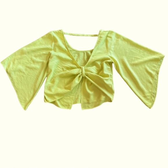 FAVLUX Neon Yellow / Green Bell Sleeve Crop Top - Picture 1 of 11